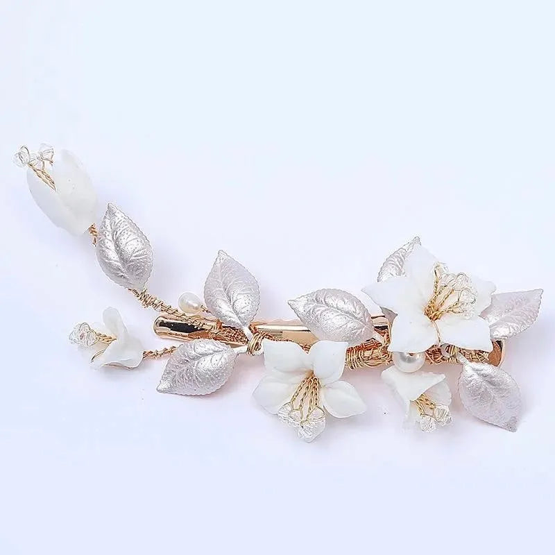 Wedding Hair Accessories - Ceramic Flowers Bridal Hair Clip - Available in Gold and Silver Finishes