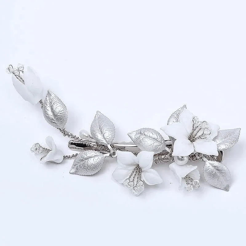 Wedding Hair Accessories - Ceramic Flowers Bridal Hair Clip - Available in Gold and Silver Finishes