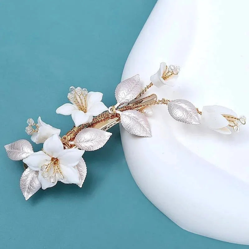 Wedding Hair Accessories - Ceramic Flowers Bridal Hair Clip - Available in Gold and Silver Finishes