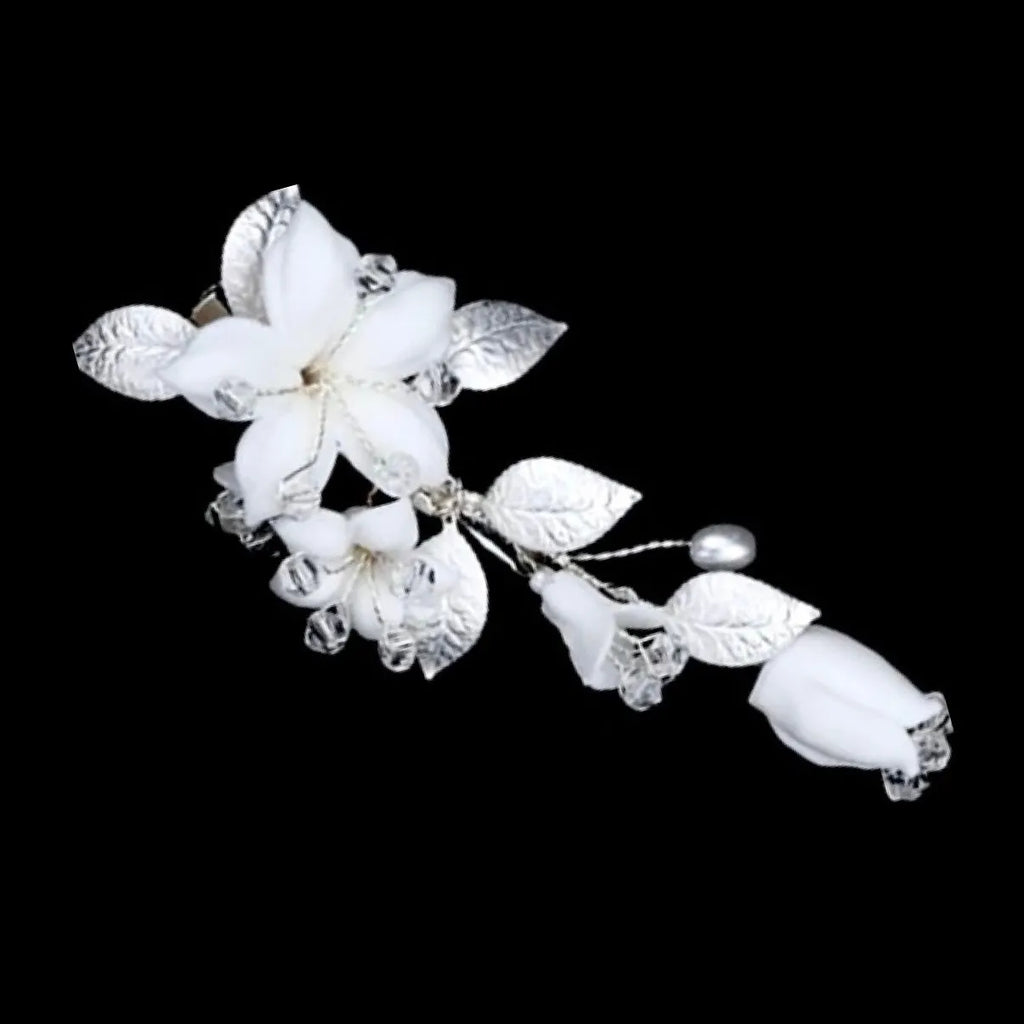 Wedding Hair Accessories - Ceramic Flowers Bridal Hair Clip - Available in Gold and Silver Finishes