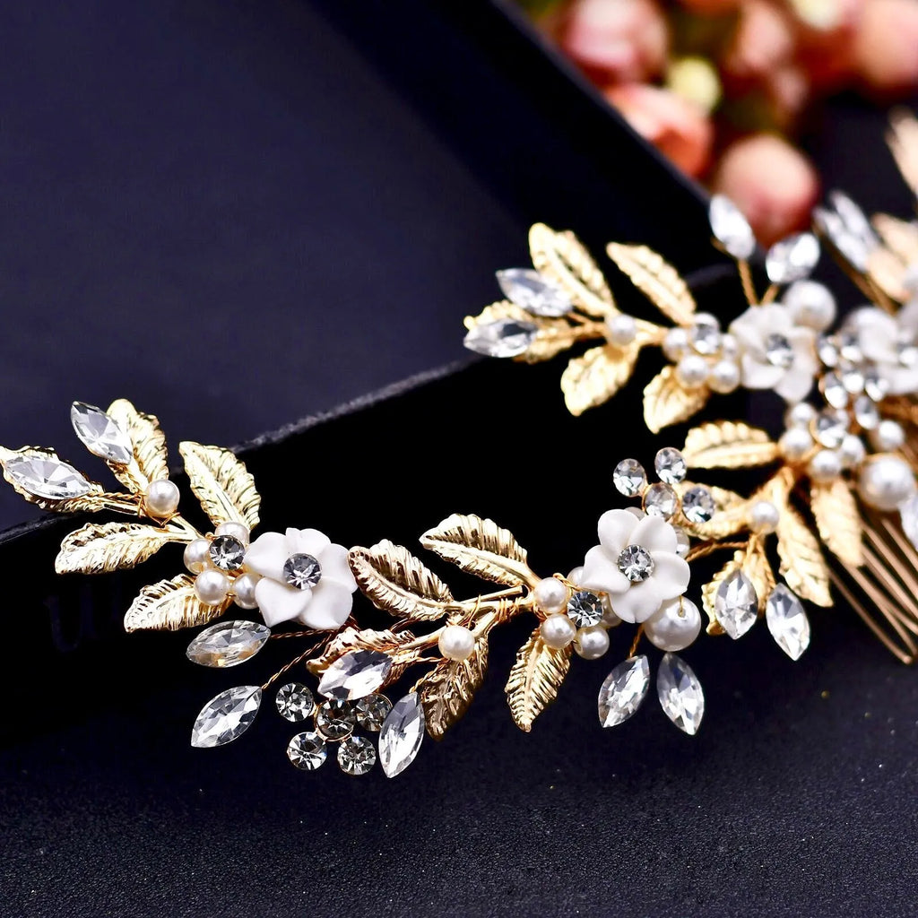 Wedding Hair Accessories - Ceramic Flowers Bridal Hair Comb / Vine - Available in Silver and Gold