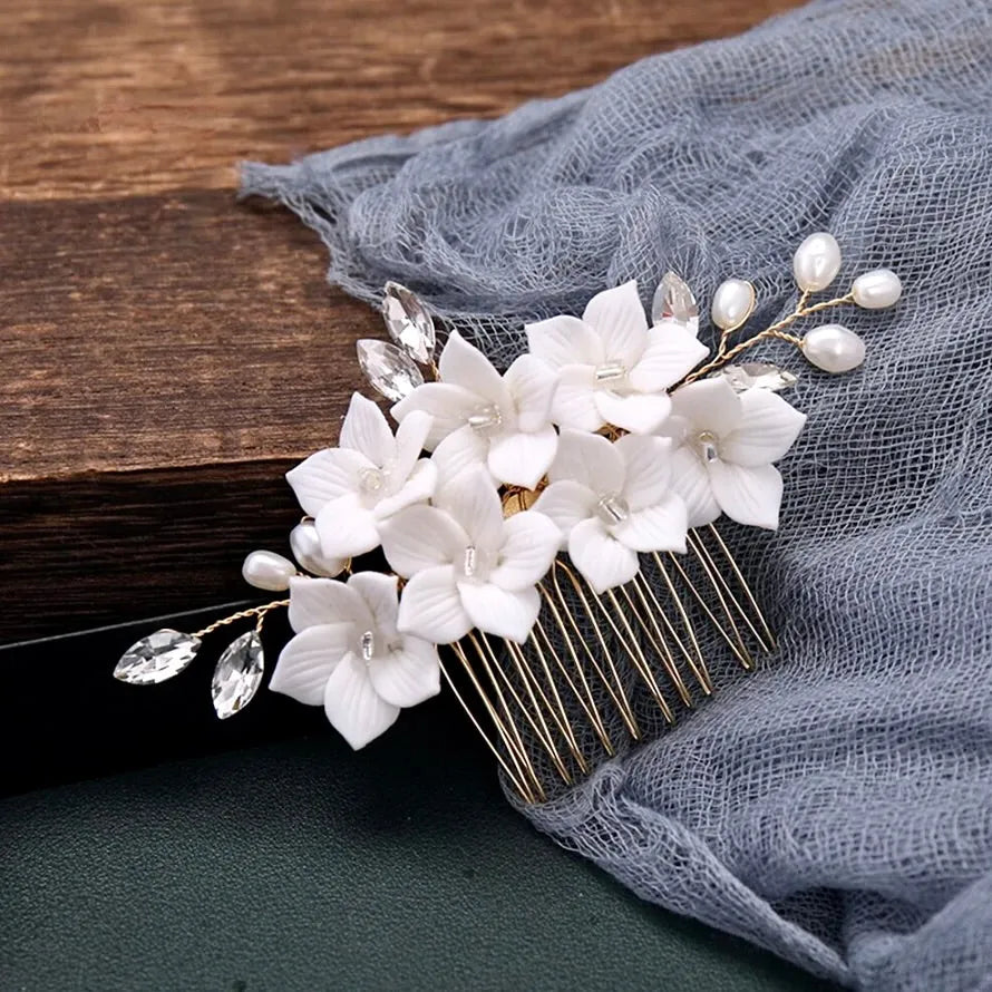 Wedding Hair Accessories Gold Ceramic Flowers Bridal Hair  display picture 1