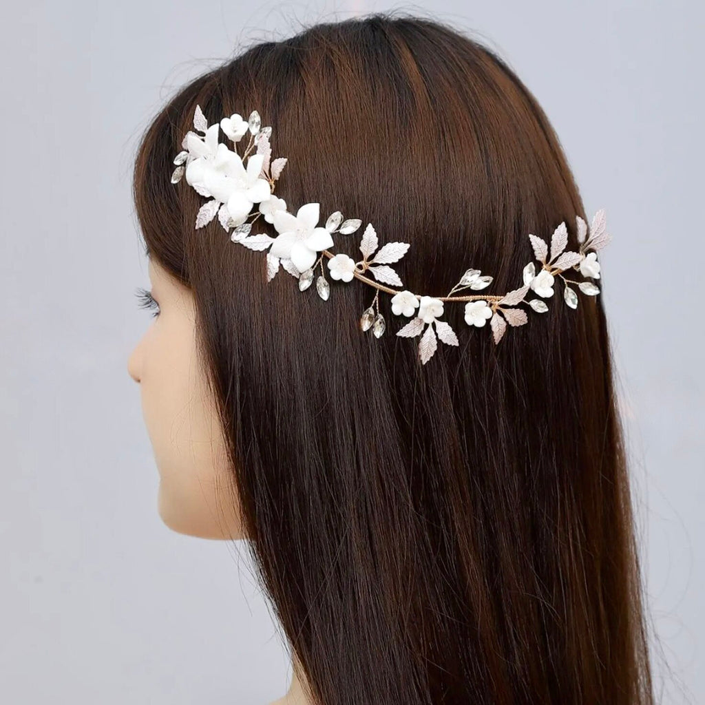 Wedding Hair Accessories - Ceramic Flowers Bridal Hair Vine