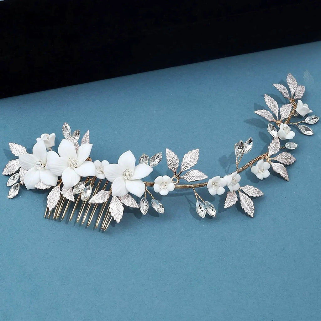 Wedding Hair Accessories - Ceramic Flowers Bridal Hair Vine