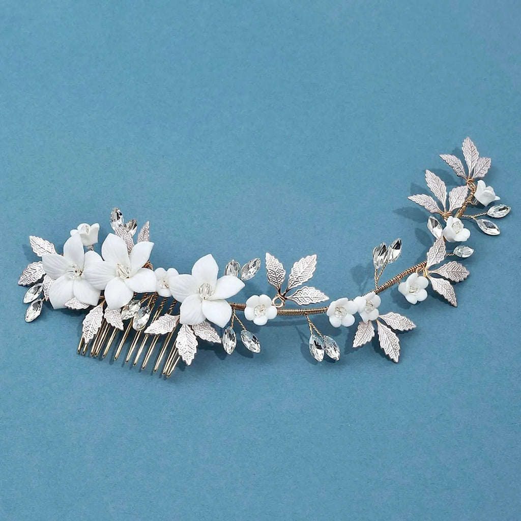 Wedding Hair Accessories - Ceramic Flowers Bridal Hair Vine