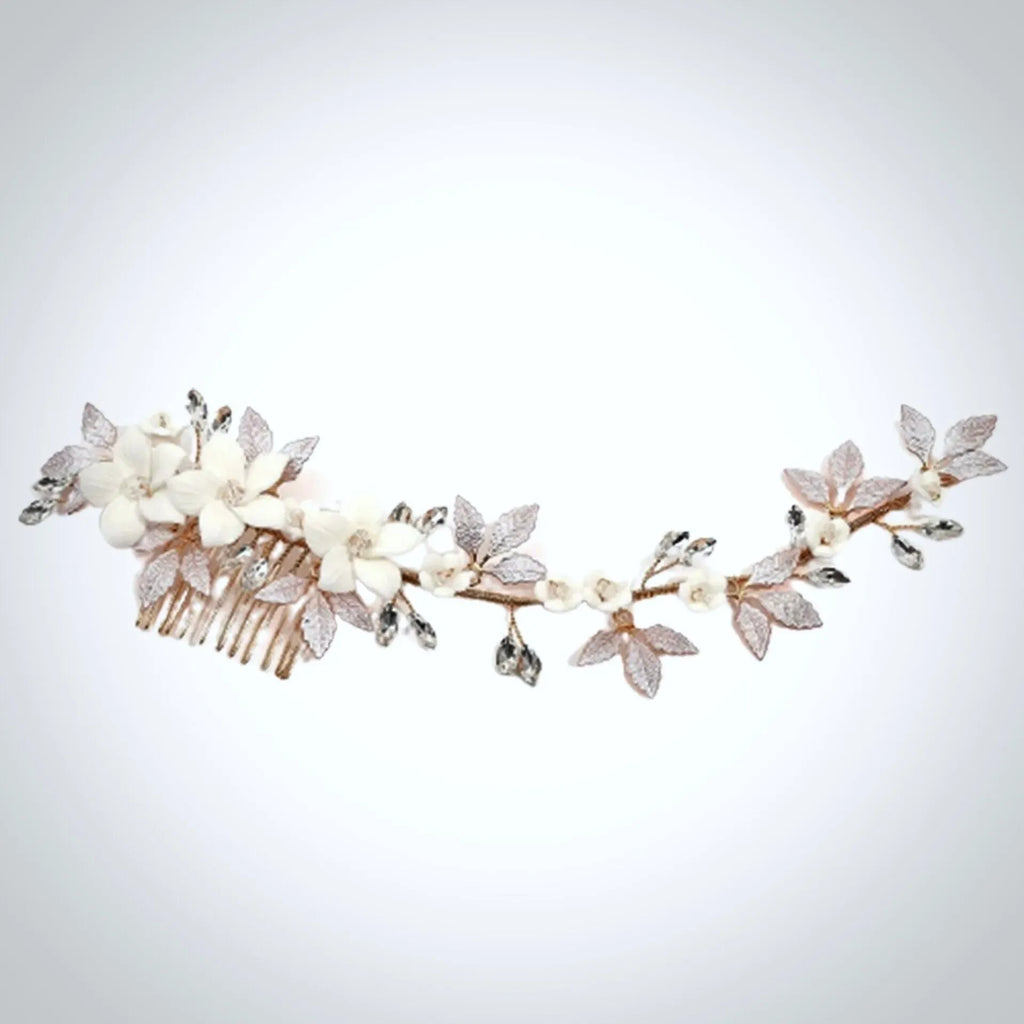 Wedding Hair Accessories - Ceramic Flowers Bridal Hair Vine