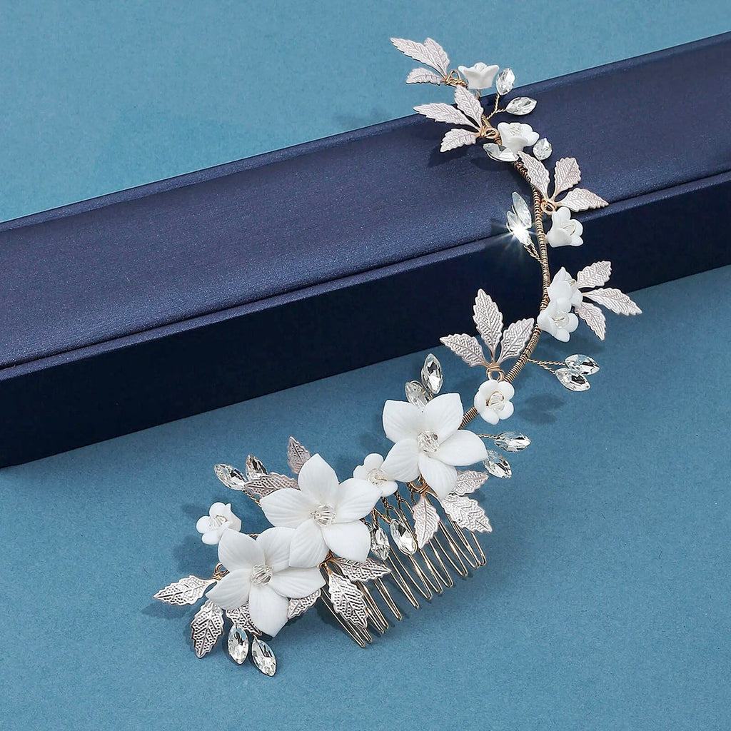 Wedding Hair Accessories - Ceramic Flowers Bridal Hair Vine