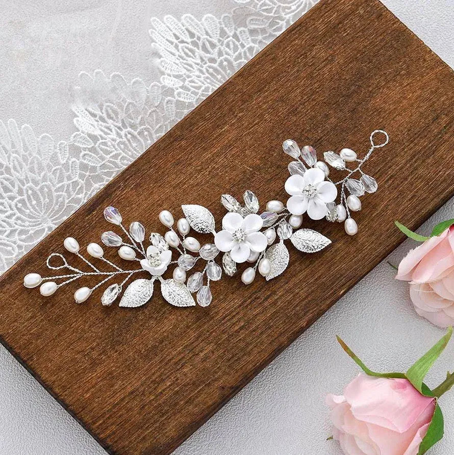 Wedding Hair Accessories - Ceramic Flowers Short Hair Vine