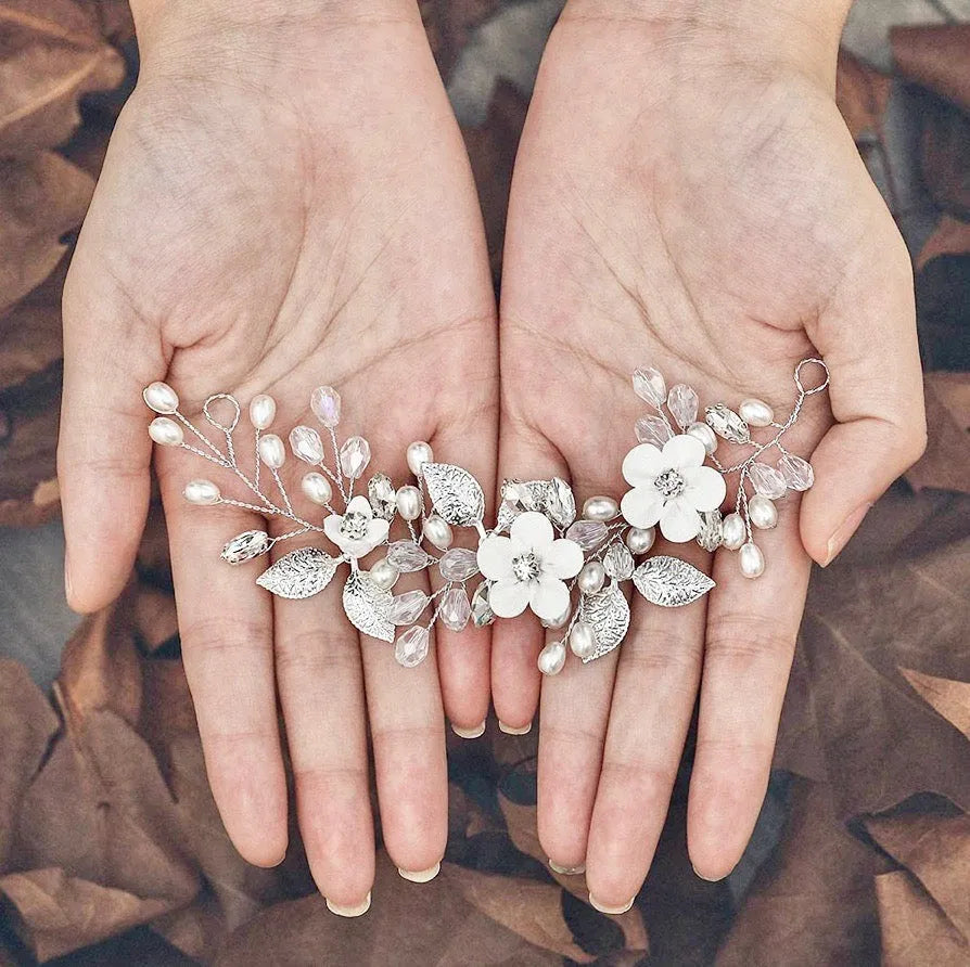 Wedding Hair Vine for Short Hair – Ceramic Flower Design  display picture 2