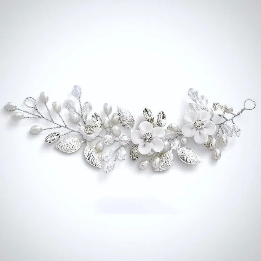 Wedding Hair Accessories - Ceramic Flowers Short Hair Vine