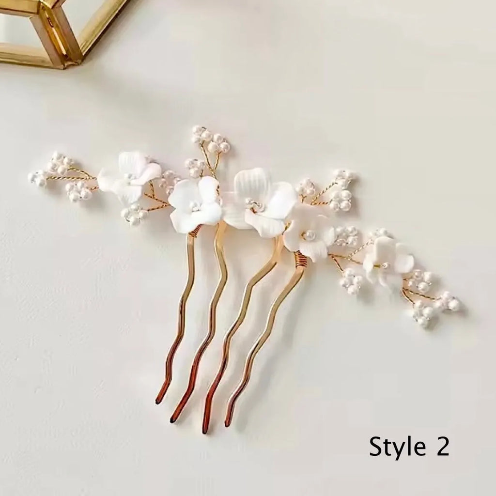 Wedding Hair Accessories - Ceramic Flowers Bridal Hair Comb