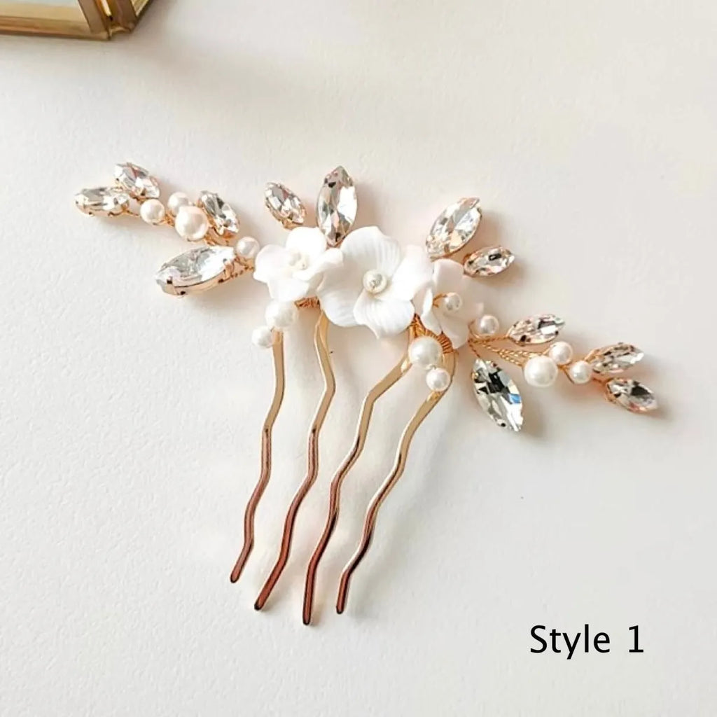 Wedding Hair Accessories - Ceramic Flowers Bridal Hair Comb