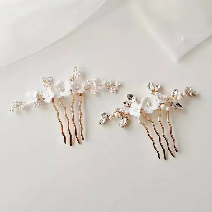 Wedding Hair Accessories - Ceramic Flowers Bridal Hair Comb