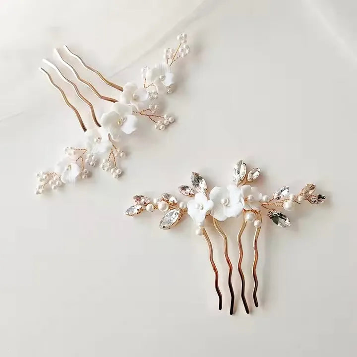 Wedding Hair Accessories - Ceramic Flowers Bridal Hair Comb