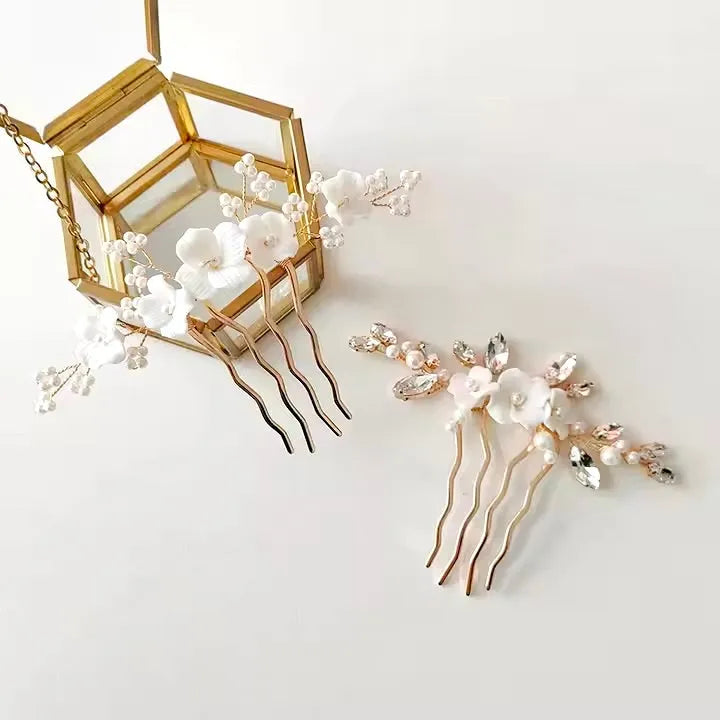 Wedding Hair Accessories - Ceramic Flowers Bridal Hair Comb