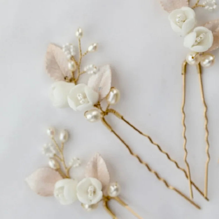 Wedding Hair Accessories -  Pearl and Opal Bridal Hair Pin Set of Three 