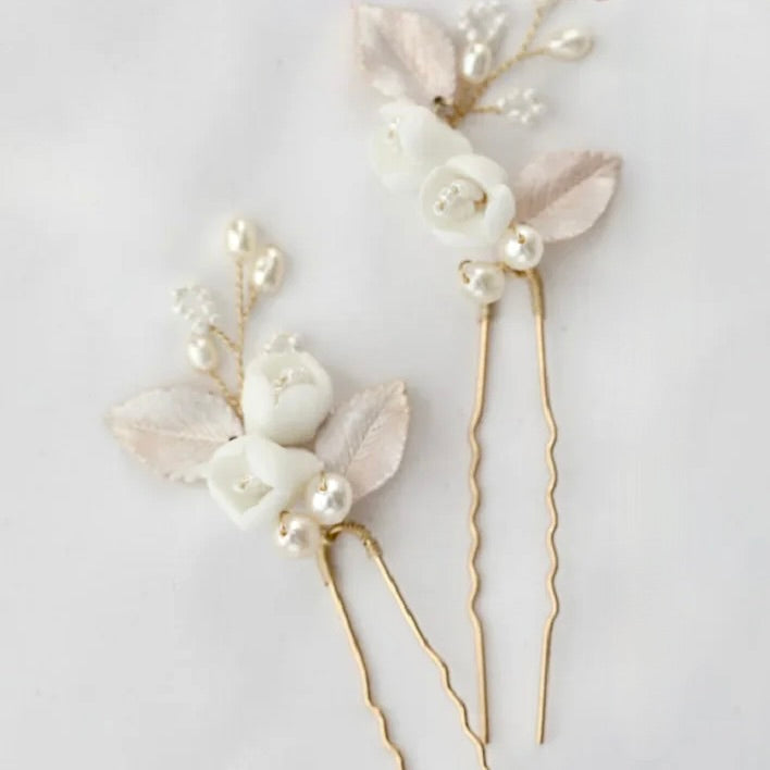 Wedding Hair Accessories -  Pearl and Opal Bridal Hair Pin Set of Three 