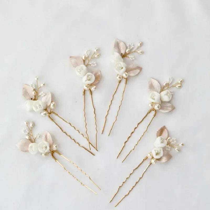 Wedding Hair Accessories -  Pearl and Opal Bridal Hair Pin Set of Three 