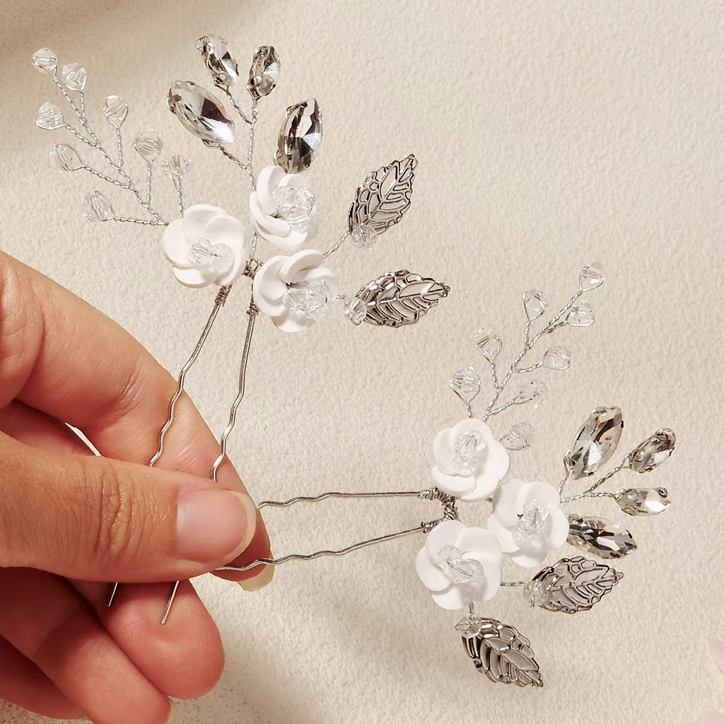 Wedding Hair Accessories -  Ceramic Flowers Bridal Hair Pins - Set of Two