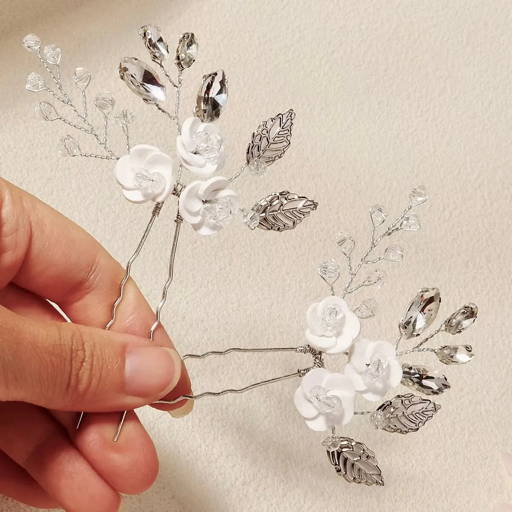 Wedding Hair Accessories -  Ceramic Flowers Bridal Hair Pins - Set of Two