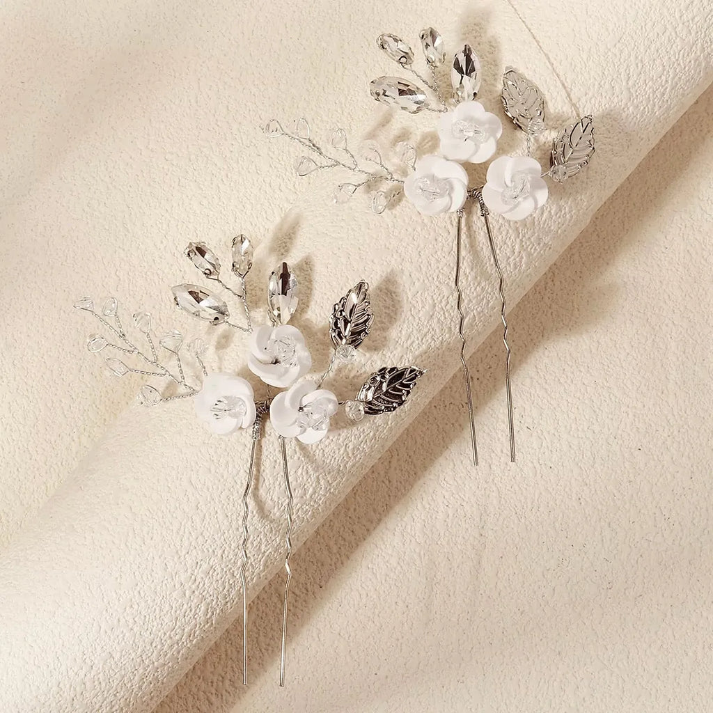 Wedding Hair Accessories -  Ceramic Flowers Bridal Hair Pins - Set of Two