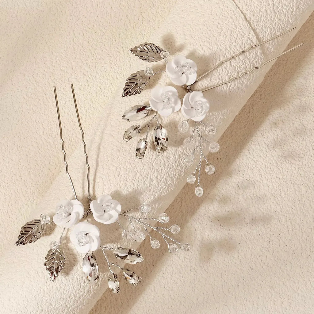 Wedding Hair Accessories -  Ceramic Flowers Bridal Hair Pins - Set of Two
