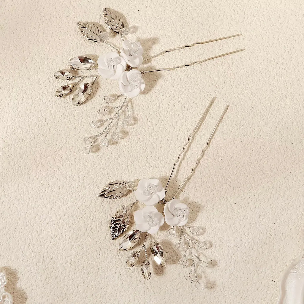 Wedding Hair Accessories -  Ceramic Flowers Bridal Hair Pins - Set of Two