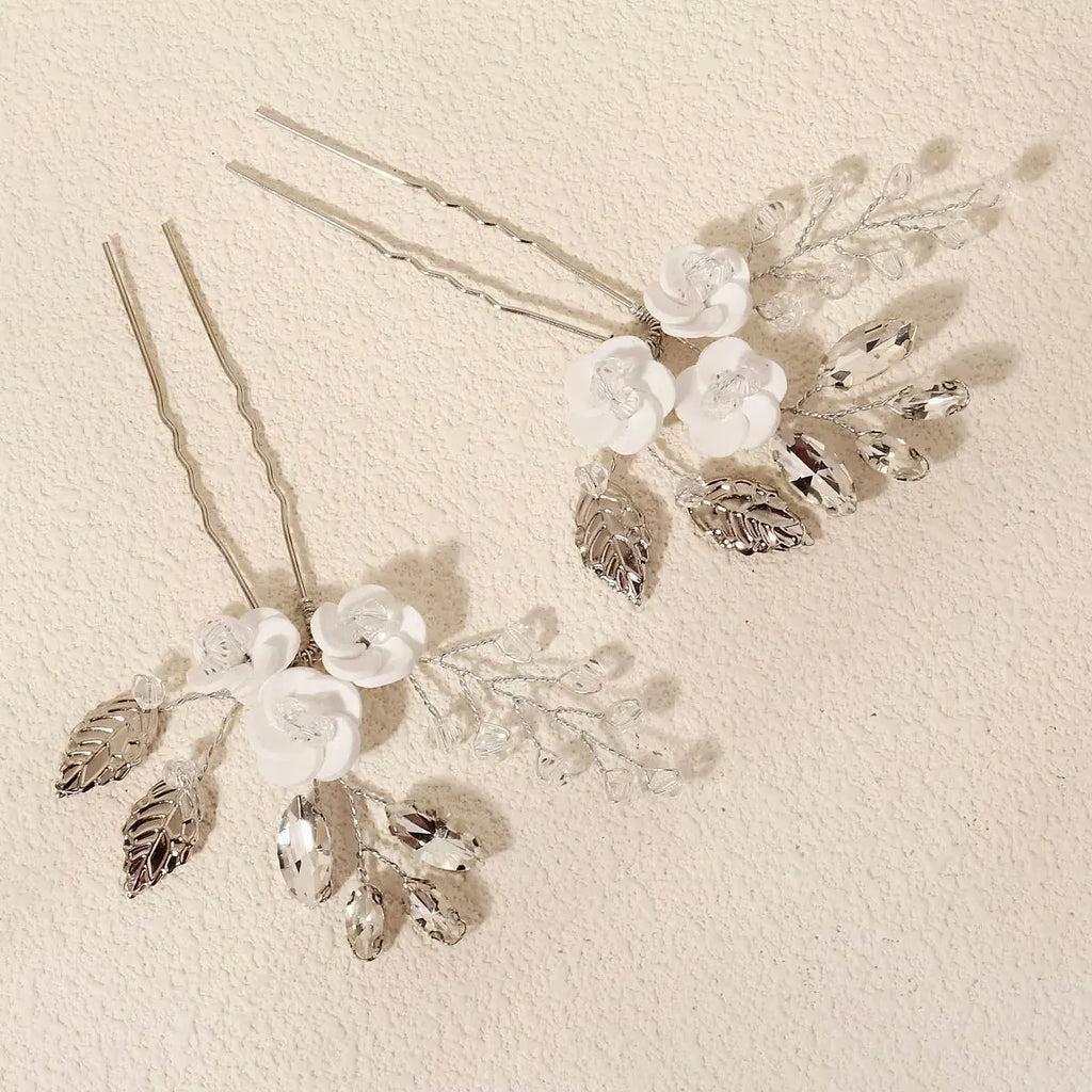 Wedding Hair Accessories -  Ceramic Flowers Bridal Hair Pins - Set of Two