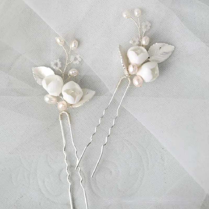 Wedding Hair Accessories -  Pearl and Opal Bridal Hair Pin Set of Three 