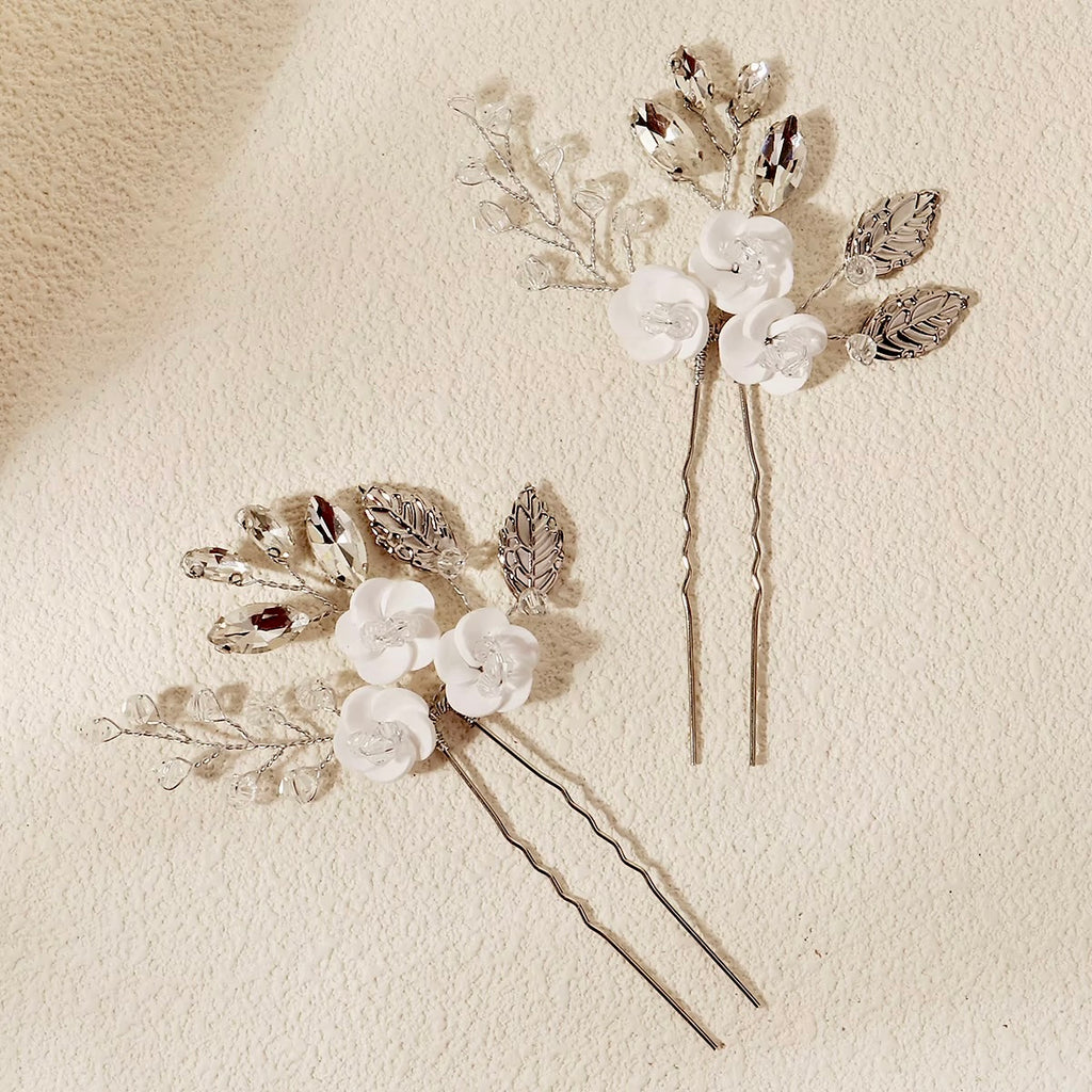 Wedding Hair Accessories -  Ceramic Flowers Bridal Hair Pins - Set of Two