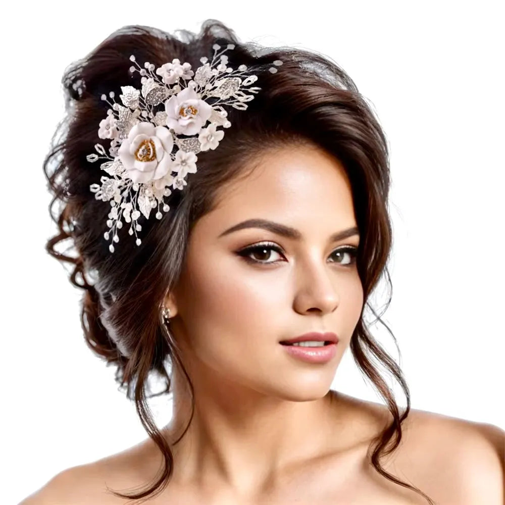 Wedding Hair Accessories - Ceramic Flower Bridal Hair Comb