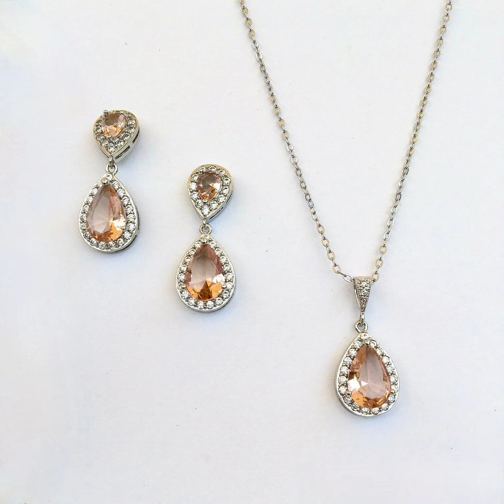 Wedding Jewelry - Champagne CZ Bridal Jewelry Set - Available in Rose Gold, Silver, and Yellow Gold