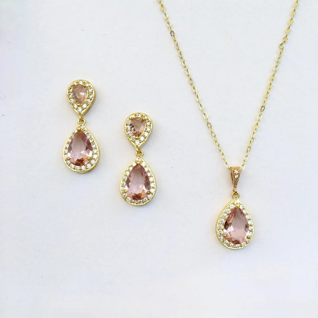 Wedding Jewelry - Champagne CZ Bridal Jewelry Set - Available in Rose Gold, Silver, and Yellow Gold