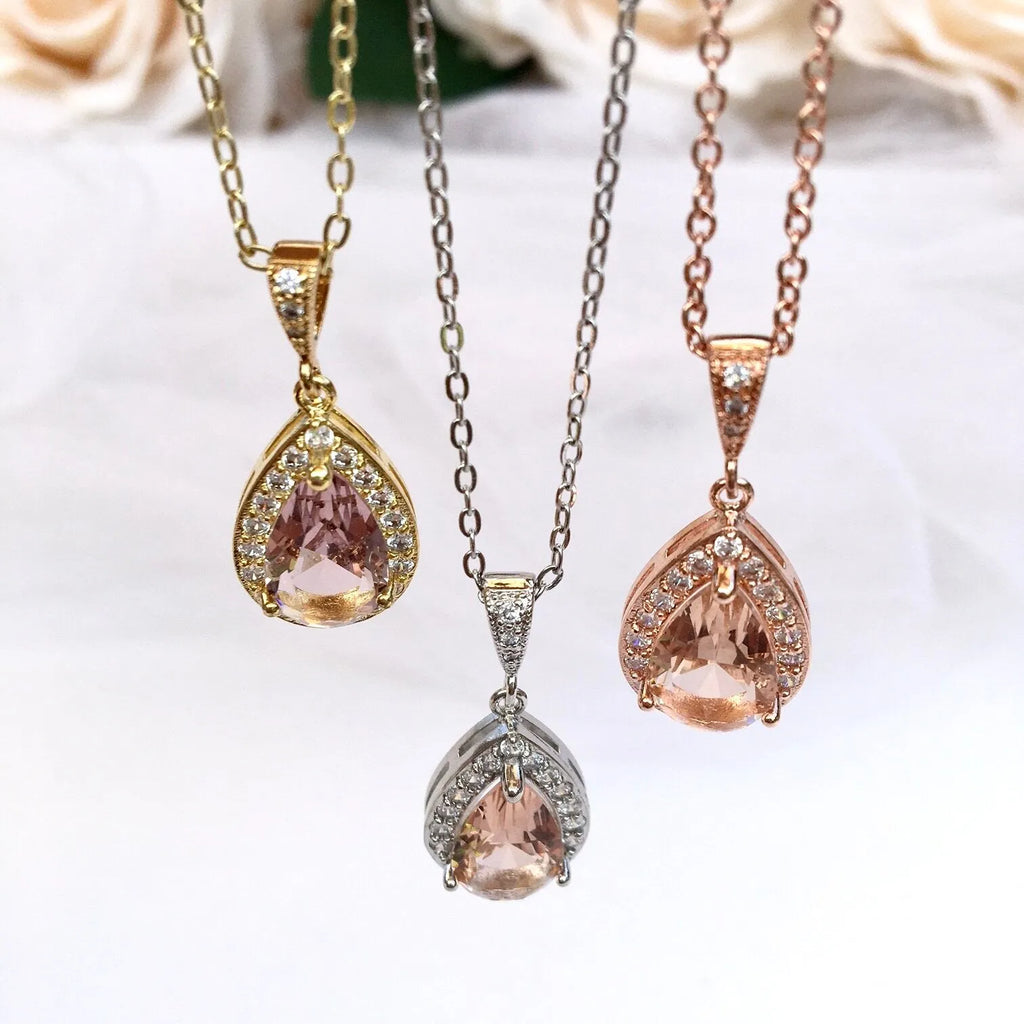 Wedding Jewelry - Champagne CZ Bridal Jewelry Set - Available in Rose Gold, Silver, and Yellow Gold