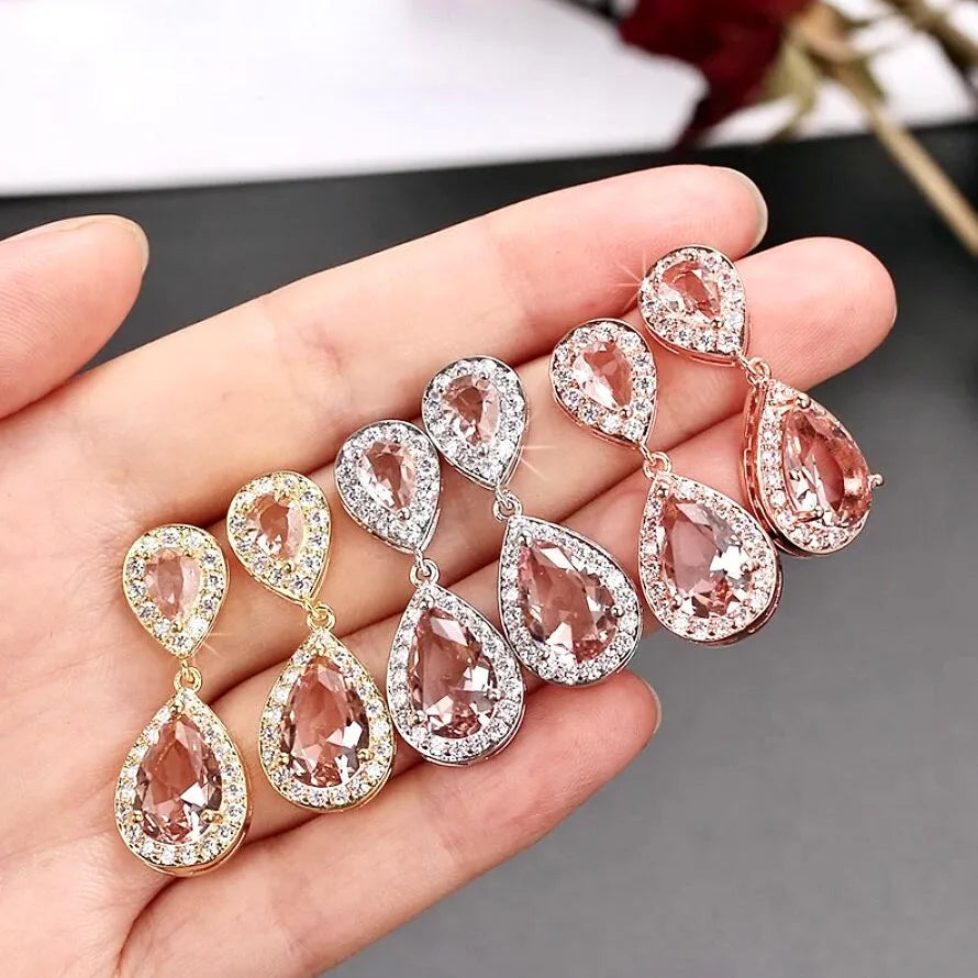 Wedding Jewelry - Champagne CZ Bridal Jewelry Set - Available in Rose Gold, Silver, and Yellow Gold