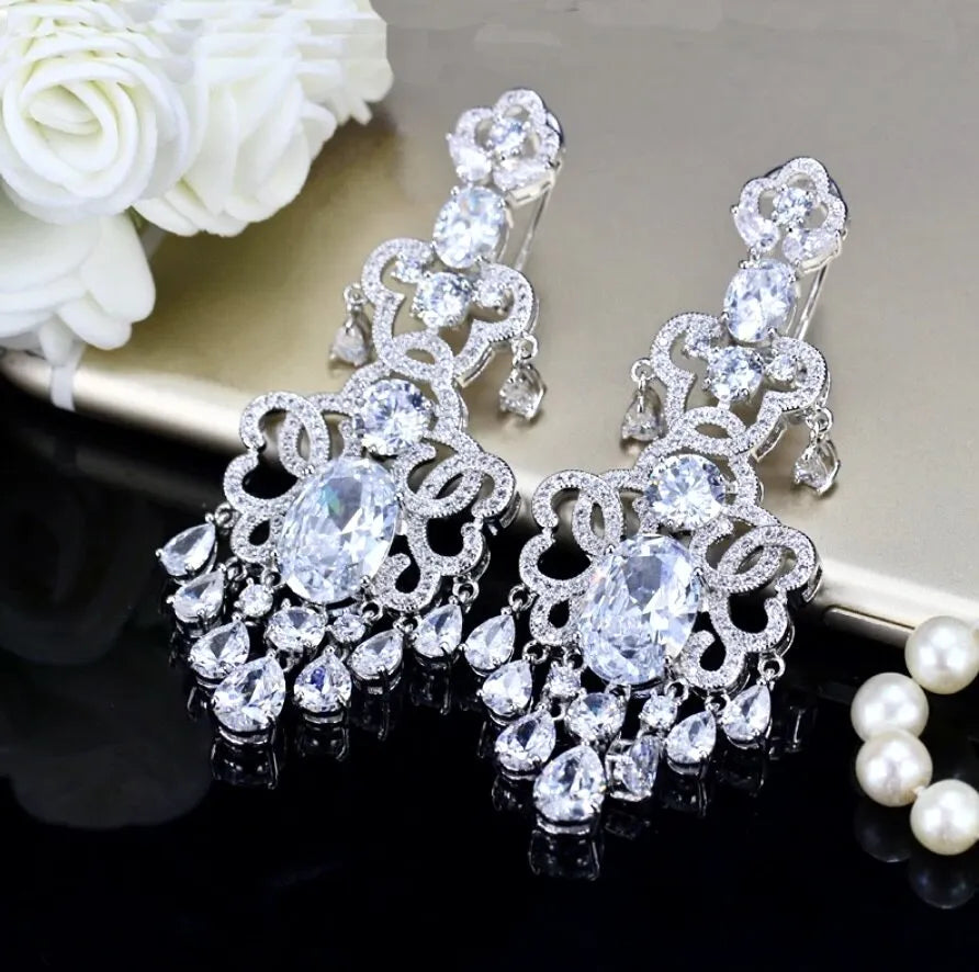 Wedding Jewelry - Chandelier Cubic Zirconia Bridal Earrings