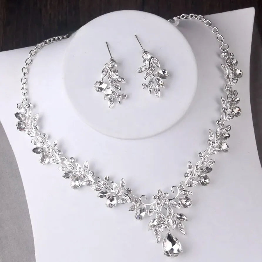 Wedding Jewelry and Accessories - Silver Cubic Zirconia 3-Piece Bridal Jewelry Set With Tiara