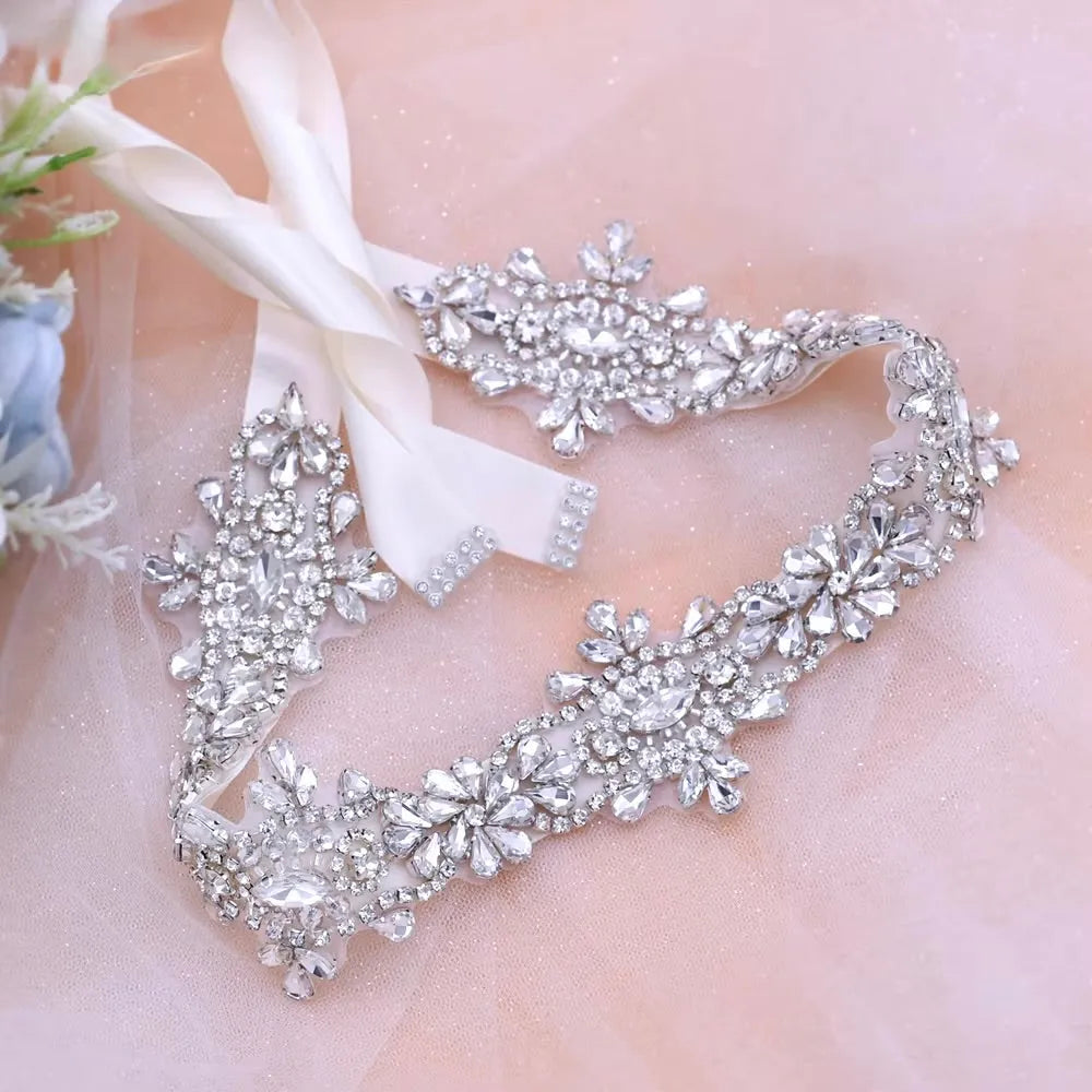 Wedding Accessories - Silver Crystal Bridal Belt/Sash