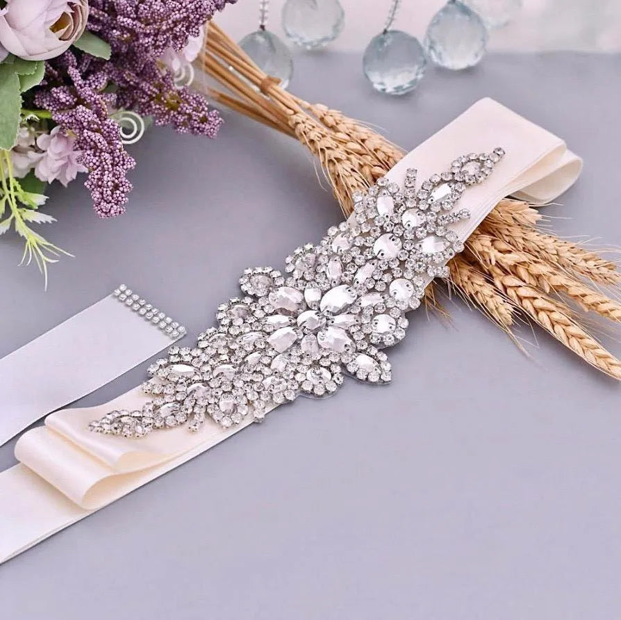 Wedding Accessories - Silver Crystal Bridal Belt/Sash
