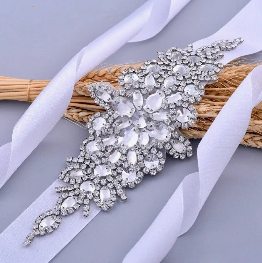 Wedding Accessories - Silver Crystal Bridal Belt/Sash