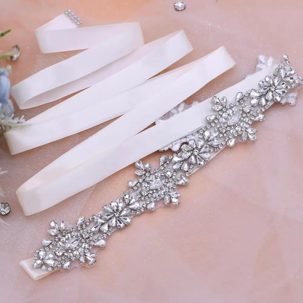 Wedding Accessories - Silver Crystal Bridal Belt/Sash