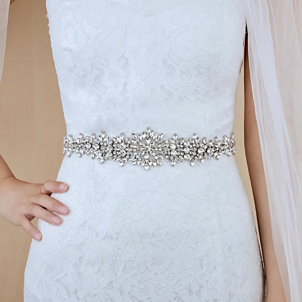 Wedding Accessories - Silver Crystal Bridal Belt/Sash
