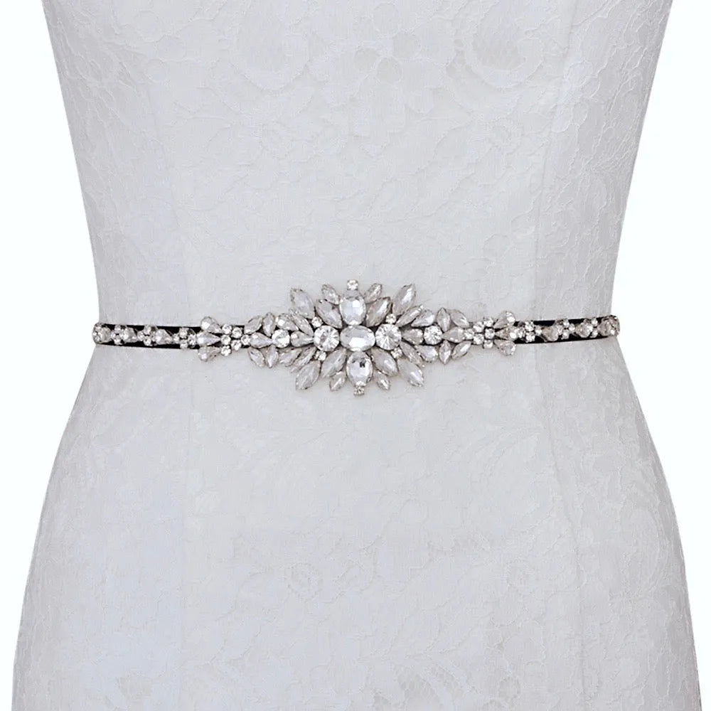 Wedding Accessories - Silver Crystal Bridal Belt/Sash