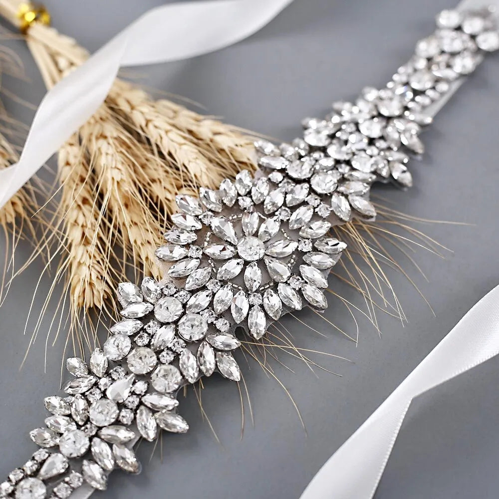 Wedding Accessories - Silver Crystal Bridal Belt/Sash