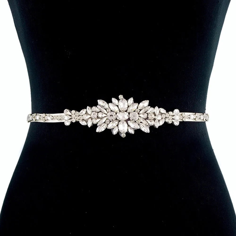 Wedding Accessories - Silver Crystal Bridal Belt/Sash