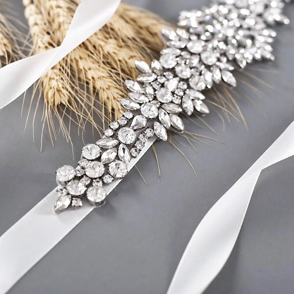 Wedding Accessories - Silver Crystal Bridal Belt/Sash