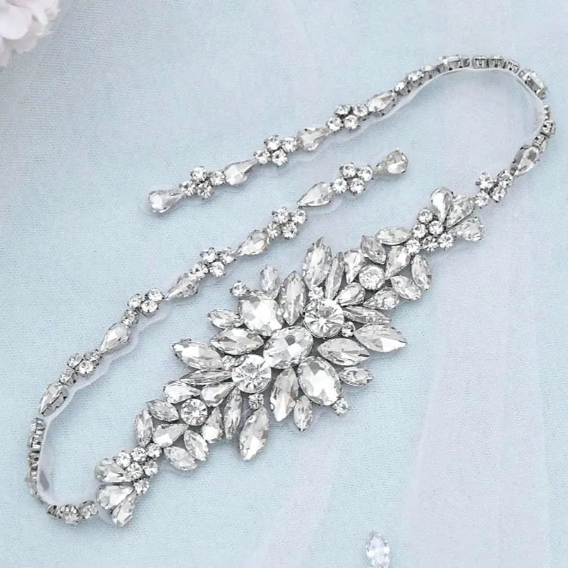 Silver Crystal Bridal Belt – Wedding Dress Sash Accessory  display picture 3