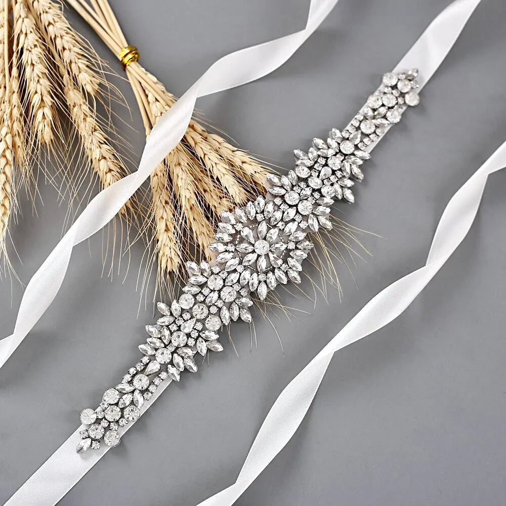 Wedding Accessories - Silver Crystal Bridal Belt/Sash