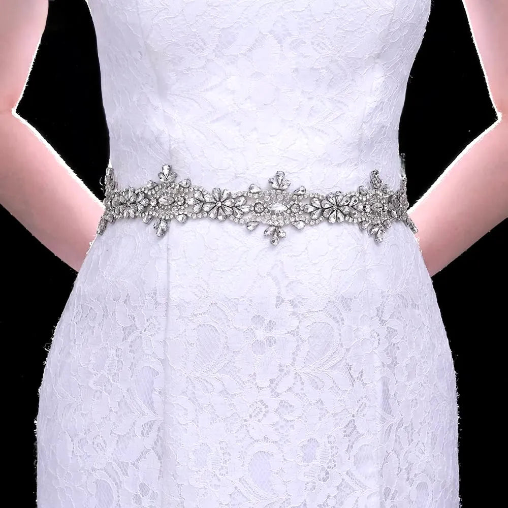 Wedding Accessories - Silver Crystal Bridal Belt/Sash