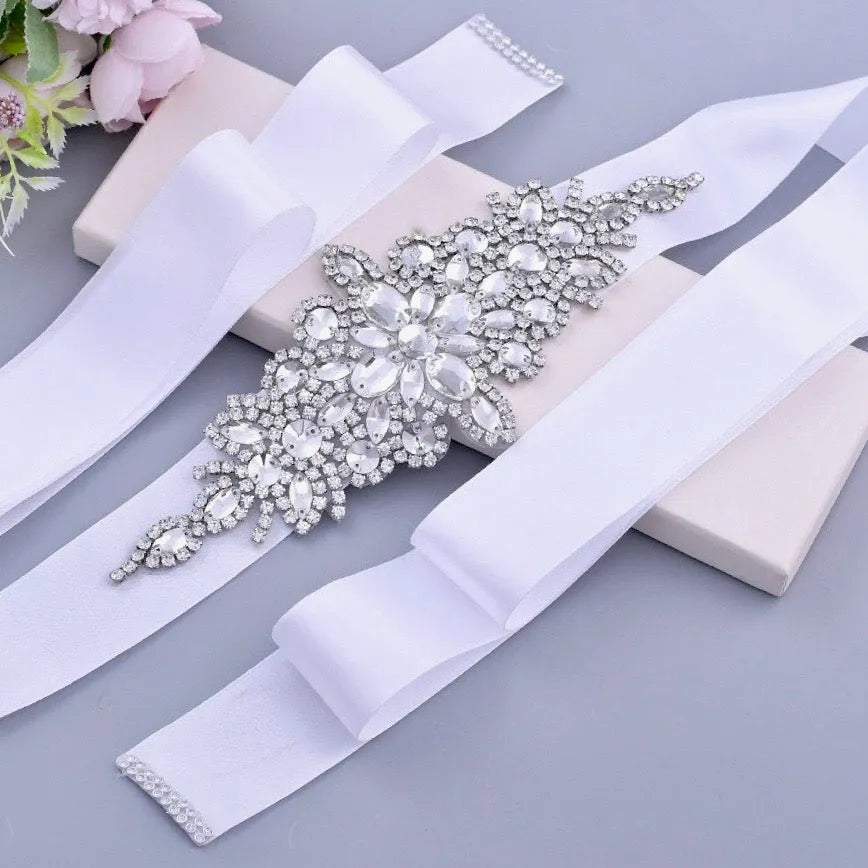 Wedding Accessories - Silver Crystal Bridal Belt/Sash